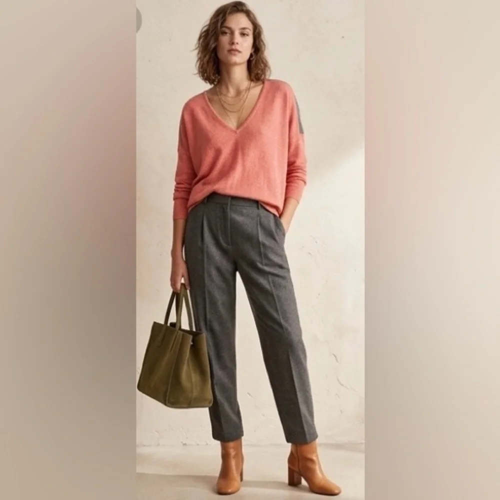 Lilla P‎ Woman's Coral Grey Modal Cotton V Neck Relaxed Fit Sweater Size XL